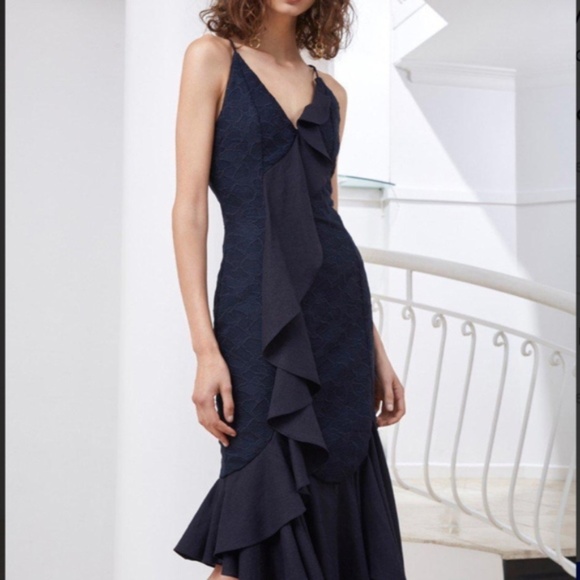 C/Meo Collective  Phase navy ruffle midi dress - Picture 2 of 6